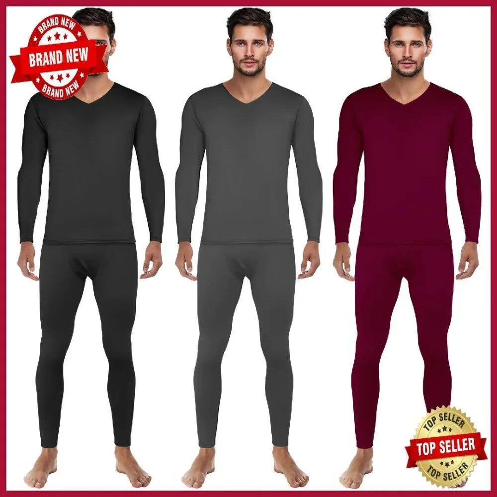 Men's 3-Pack Thermal Underwear Set Fleece Lined V-Neck Base Layers